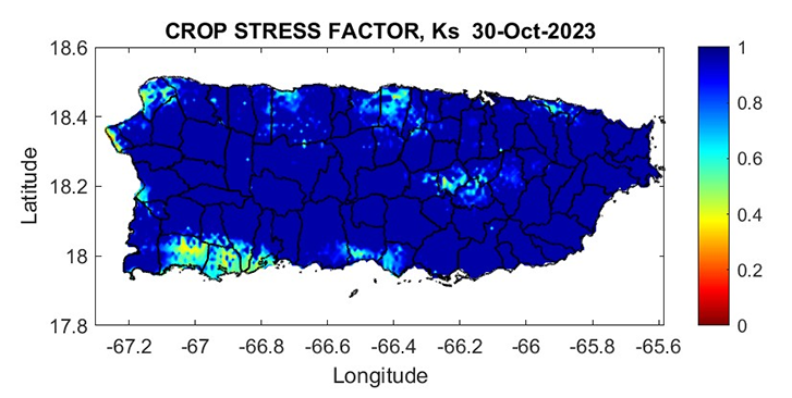 Crop stress is low across Puerto Rico, as of October 30.