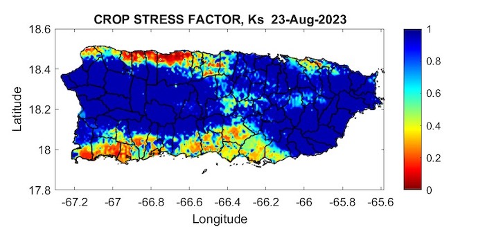 High crop stress exists across the northwest coast and the southwest and south-central coast.