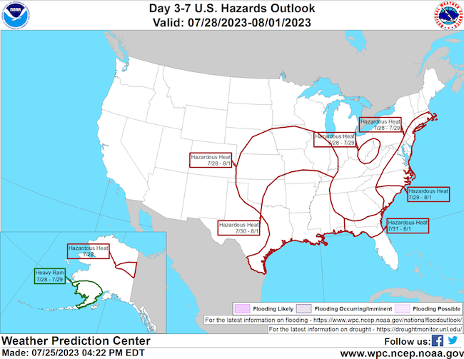 Hazardous heat is expected across the north central U.S. during the July 28-August 1 time frame.