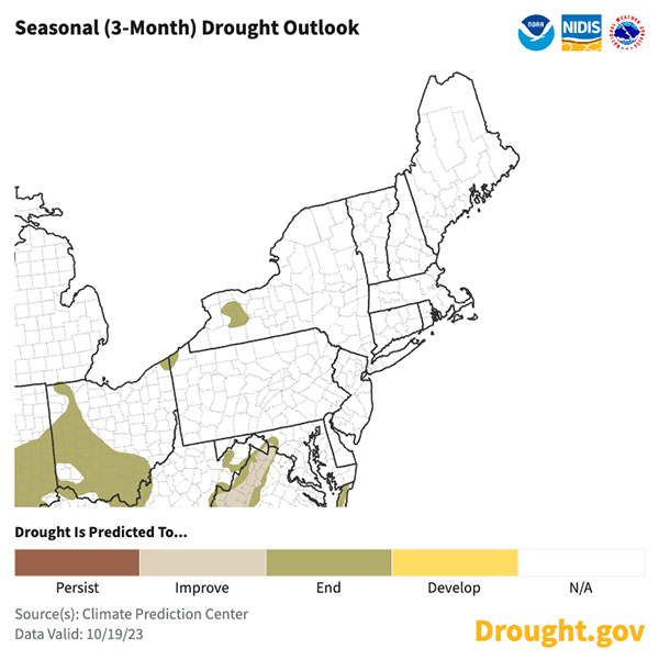 From October 19 to January 31, drought removal is projected for western New York. 