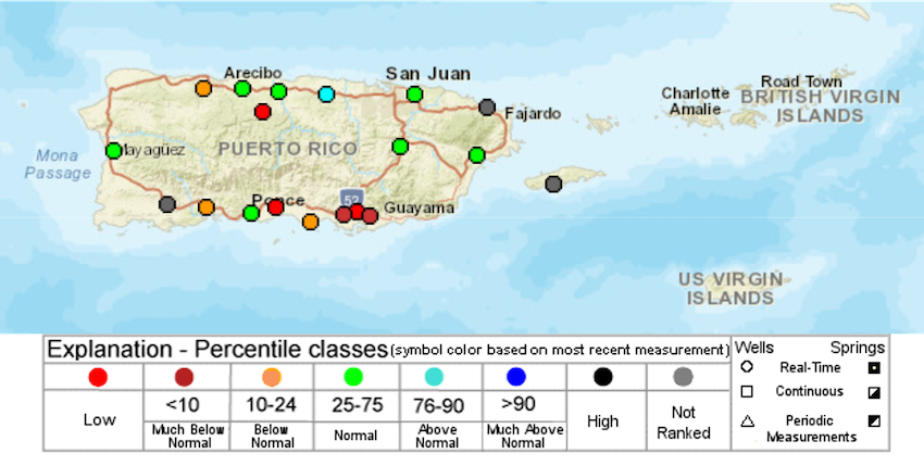 Groundwater levels for the U.S. Virgin Islands and Puerto Rico from the U.S. Geological Survey network.