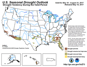 U.S. Seasonal Drought Outlook Map, May 18 through August 31, 2017