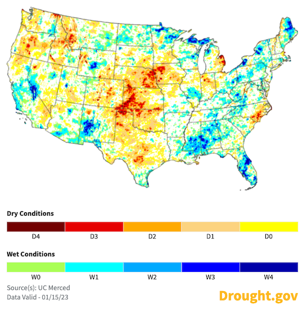 The long-term Multi-Indicator Drought Index illustrates the wetter conditions through the Sierra Nevada mountains eastward but illustrates the long term benefit of the system of ARs to be not as great as to the short term conditions. 