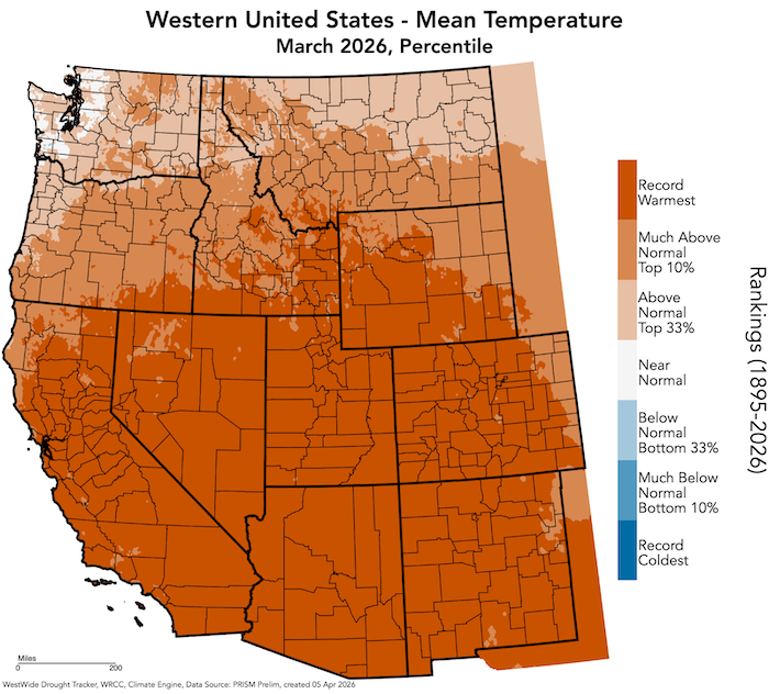 March 2026 was the record warmest March across most of the West. 