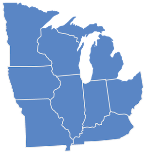 In this study, the Midwest region includes Minnesota, Iowa, Missouri, Wisconsin, Michigan, Illinois, Indiana, Ohio, and Kentucky. 
