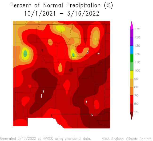 Most of southern New Mexico has seen less than 50% of normal precipitation for this water year so far.