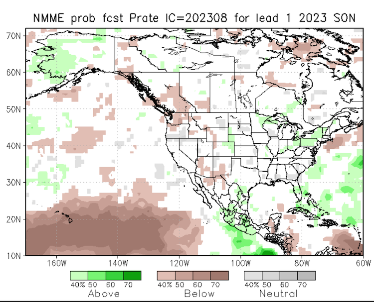 For September to November 2023, normal to above-normal precipitation is forecast for the U.S. Virgin Islands and Puerto Rico.