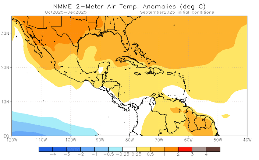 Se esperan precipitaciones ligeramente superiores a lo normal y temperaturas superiores a lo normal para los territorios.
