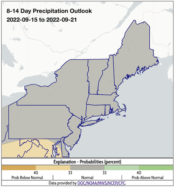 From September 9-15, odds favor near-normal precipitation for the entire Northeast.