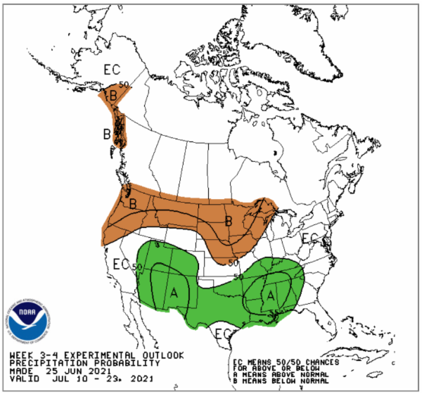 NOAA Climate Prediction Center week 3-4 precipitation outlook for the Northeast U.S.