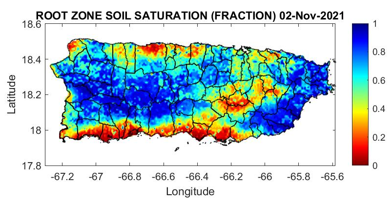 Root zone soil saturation for Puerto Rico, as of November 2, 2021. 