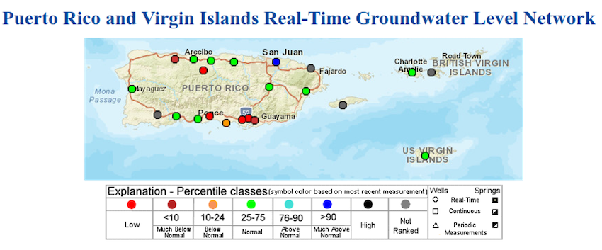 Groundwater levels for the U.S. Virgin Islands and Puerto Rico from the U.S. Geological Survey network.