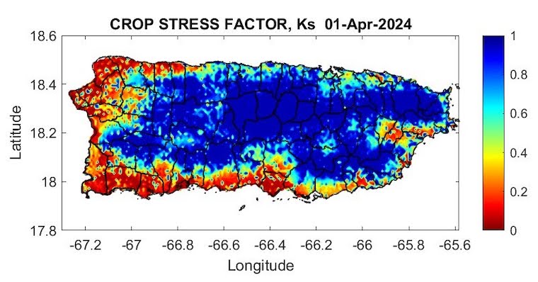 The driest soils are focused in the northwest quadrant and also the southern plains. Some dryness is also observed along the east and in the vicinity of the San Juan metro area. 