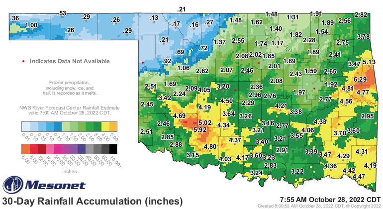 Significant rainfall has helped alleviate drought conditions across parts of southern and eastern Oklahoma., while the northern third of the state has been dry.