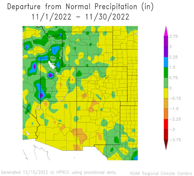The Intermountain West had normal to a little below normal precipitation through November. One stand-out exception is western and northern Utah. 