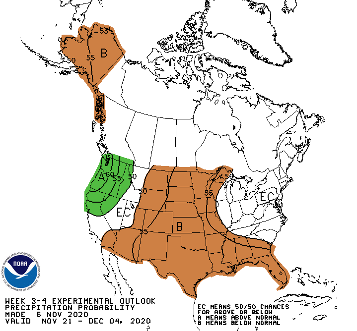 NOAA Climate Prediction Center week 3-4 precipitation outlook for the Northeast U.S.
