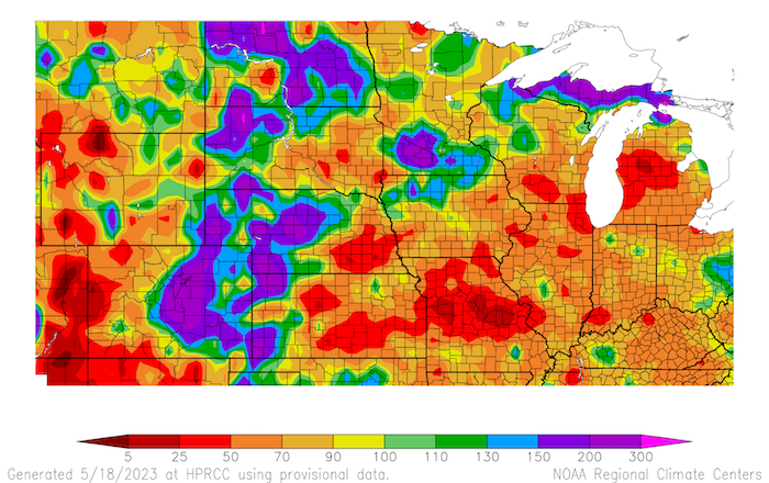 Precipitation in the areas with improvement have received 130% to 300% of normal precipitation over the last 30 days. Meanwhile, other areas have received only 5% to 50% of normal precipitation.