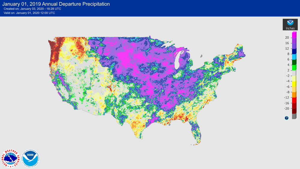 Fig 8. Map of annual precipitation departures for 2019
