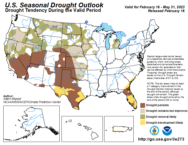 From February 16 to May 31, drought is predicted to persist in southern California and Nevada and either improve or be removed in northern parts of the region.