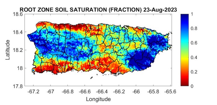 Dry soil conditions persis across portions of eastern Puerto Rico and areas of the southwest and northwest coast