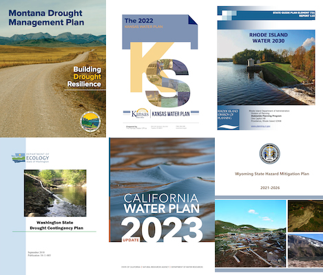 Six examples of state drought, water, or hazard mitigation plans.