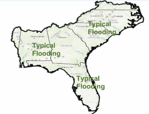 Summer flood outlook for the Southeast U.S. Typical flooding is predicted throughout the region. 