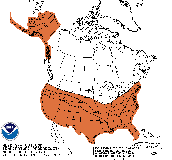 NOAA Climate Prediction Center week 3-4 temperature outlook for the Northeast U.S.