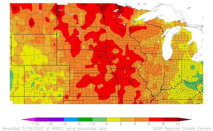 The North Central United States has seen near to above normal temperatures over the past 14 days.
