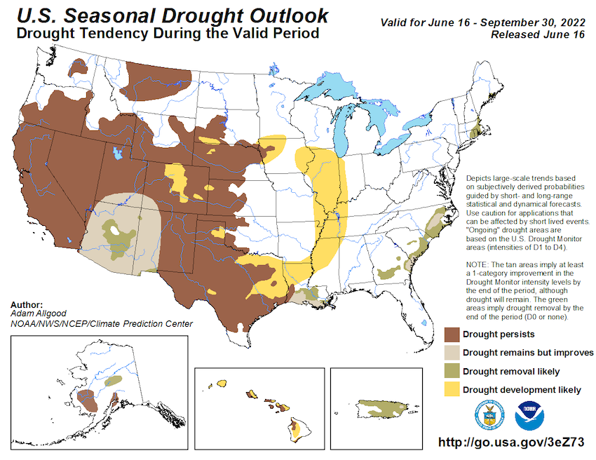 U.S. seasonal drought outlook for June 16 - September 30, 2022