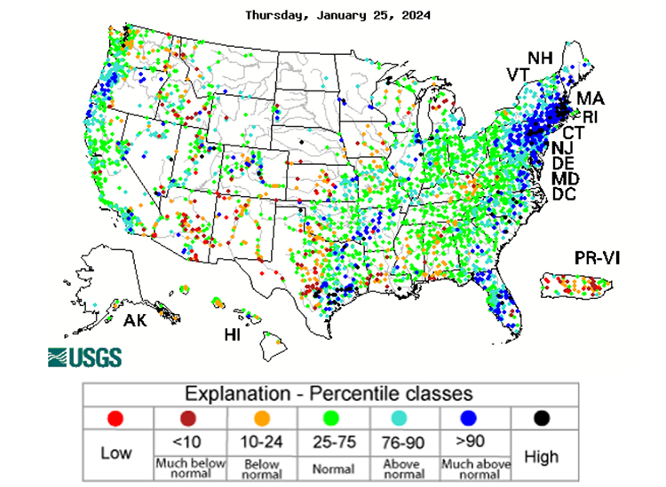  Several important streams in Colorado, New Mexico, and Arizona report 14-day average streamflows in the 10th–24th percentiles, compared to historical streamflows for the same period.