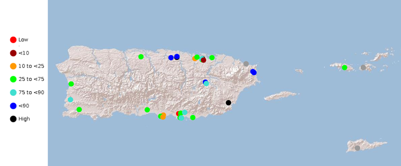 Groundwater levels for the U.S. Virgin Islands and Puerto Rico are above normal.