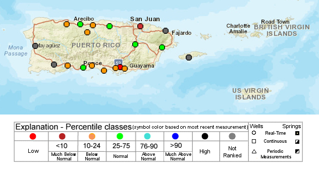 Current groundwater levels for Puerto Rico and the U.S. Virgin Islands.