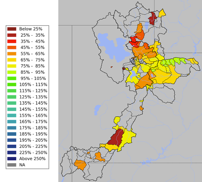 April-July Streamflow volume forecasts as a percent of normal.