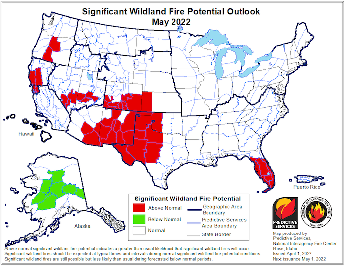 Significant wildfire potential outlook for May 2022.