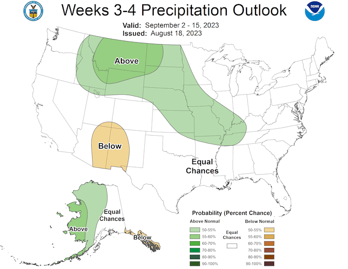For September 2 through 15,  there are equal chances for above or below normal precipitation across the Northeast.
