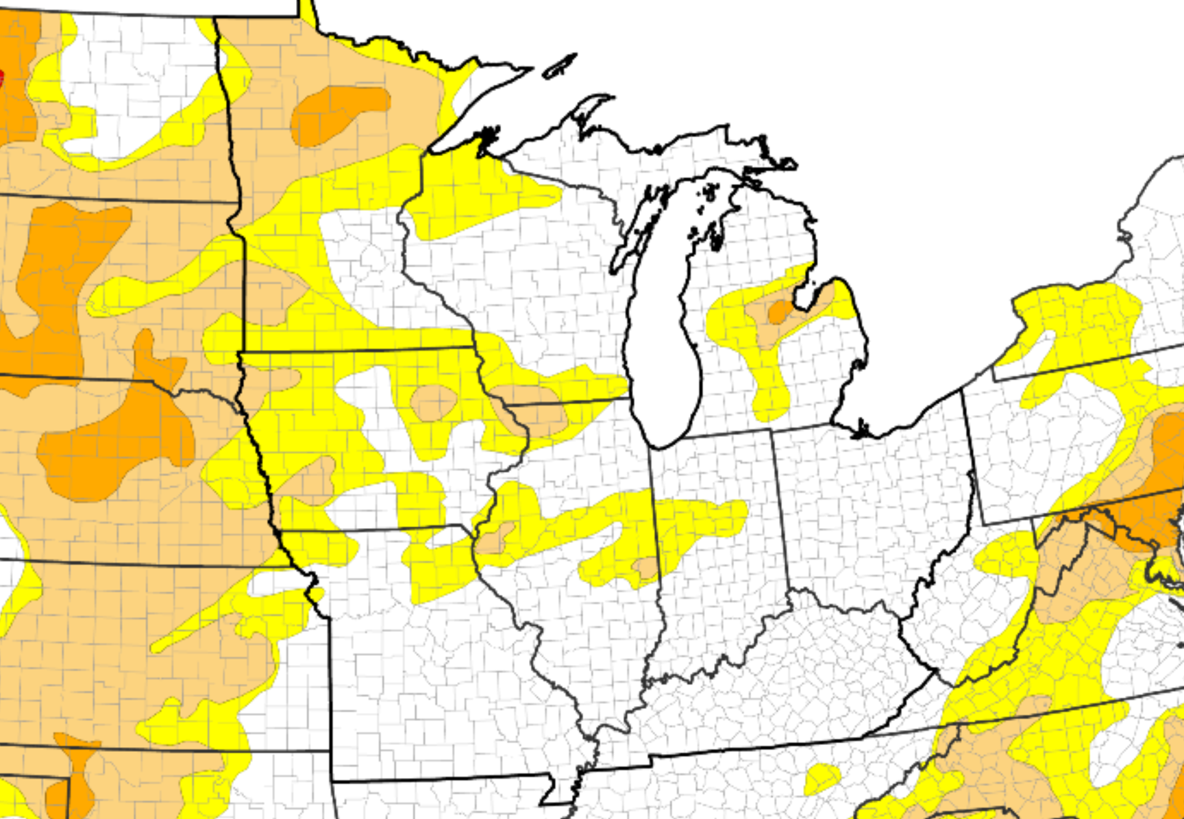As of April 22, 11% of the Midwest is in drought, with an additional 23% Abnormally Dry (D0). Severe Drought (D2) remains in part of northern Minnesota.
