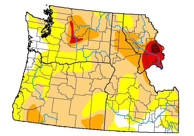 As of the August 27 U.S. Drought Monitor, 61.19% of the Pacific Northwest is in drought, with Extreme Drought present in central Washington and Extreme to Exceptional drought in western Montana.