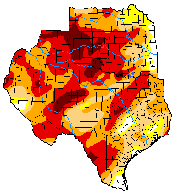 U.S. Drought Monitor conditions for Kansas, New Mexico, Oklahoma, and Texas. As of March 15, 2022, 90.13% of the Southern Plains DEWS region is in drought (D1-D4).