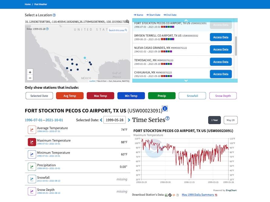NCEI PAST WEATHER TOOL visual data 3