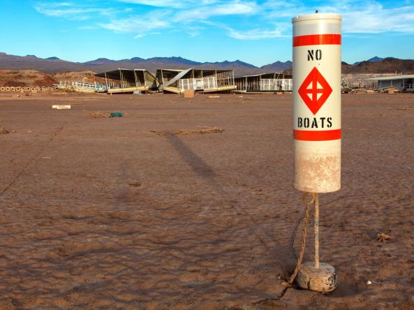 Low water level on the Colorado River and Lake Mead