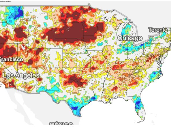 Standardized Precipitation Index for the lower 48 states, as an example of the Drought.gov Historical Data and Conditions Tool.