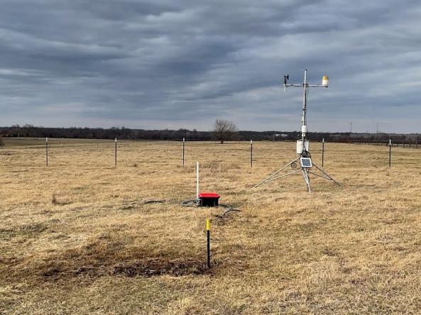 A completed station begins collecting soil moisture data in Warrensburg, Missouri. Photo credit: Amanda Wolfgeher, Missouri Department of Natural Resources.