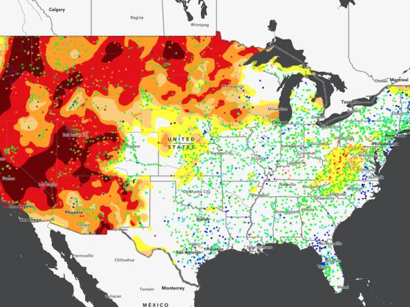 New interactive water utilities sector map, showing current streamflow conditions alongside the U.S. Drought Monitor