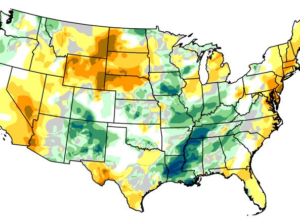 U.S. Drought Monitor change map, showing the change in drought conditions from the beginning to the end of 2024.