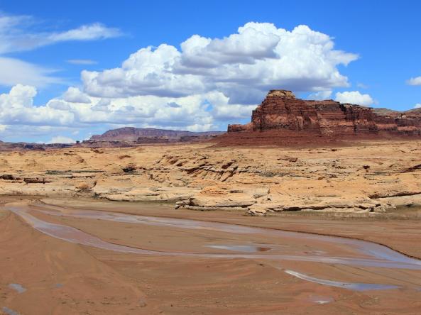 A river has low water levels in Utah, an example of increasing aridity in the Southwest.