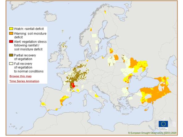 CDI map of Europe showing warnings, alerts, and watches