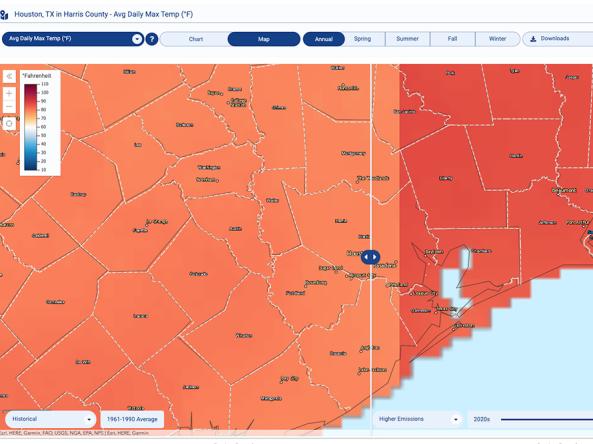 Average daily max temperature map of Houston, TX