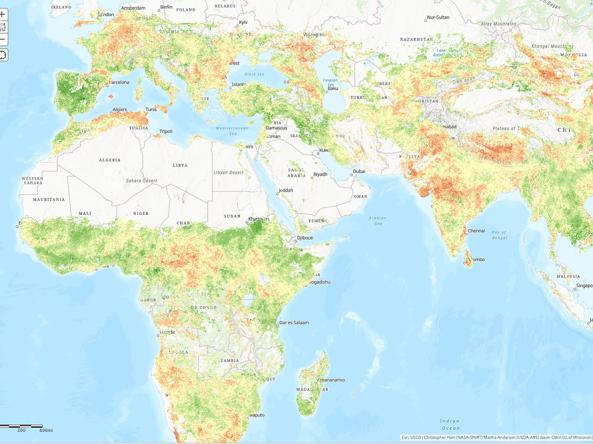 Global map showing 4-week Evaporative Stress Index