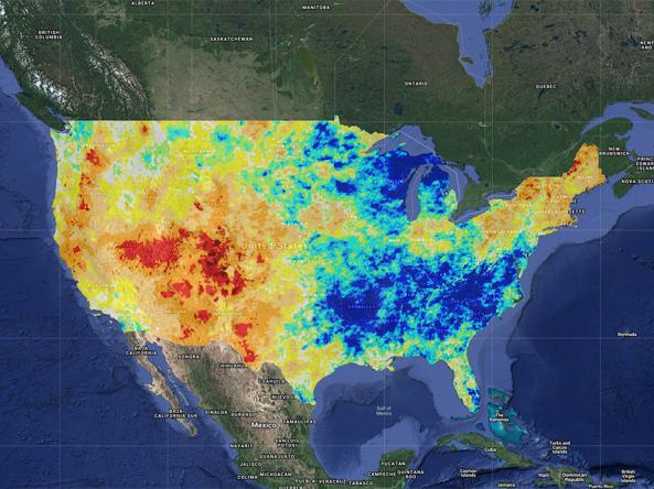 gridMET PDSI map of the contiguous U.S.