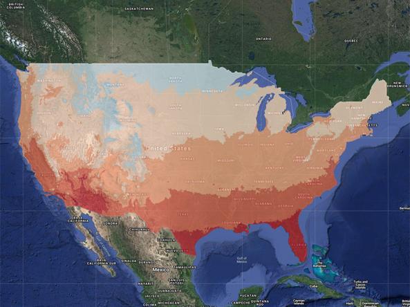 CONUS map showing mean temperature from the gridMET dataset